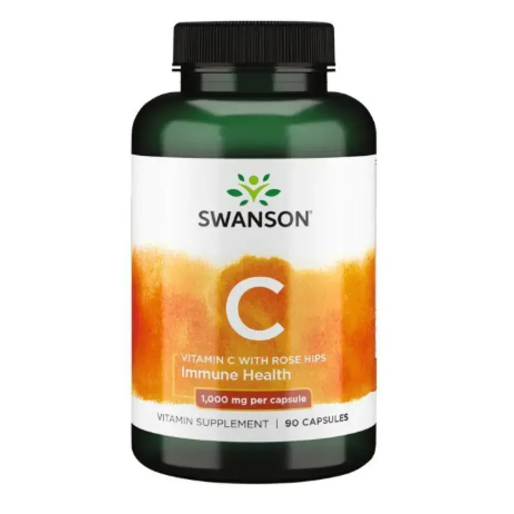 Swanson Vitamin C with Rose Hips 1000 мг, банка 90 капсул