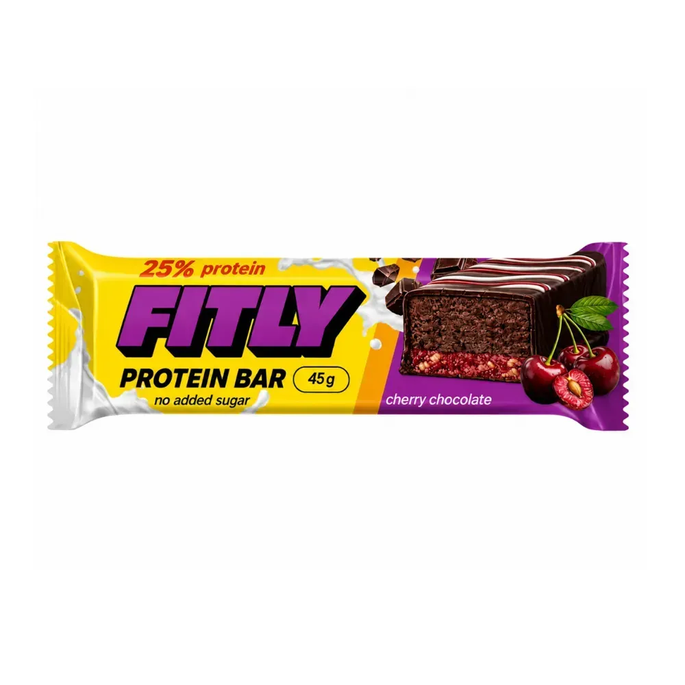 Fitly Protein Bar, 12 × 45 г — Шоколад і вишня, упаковка