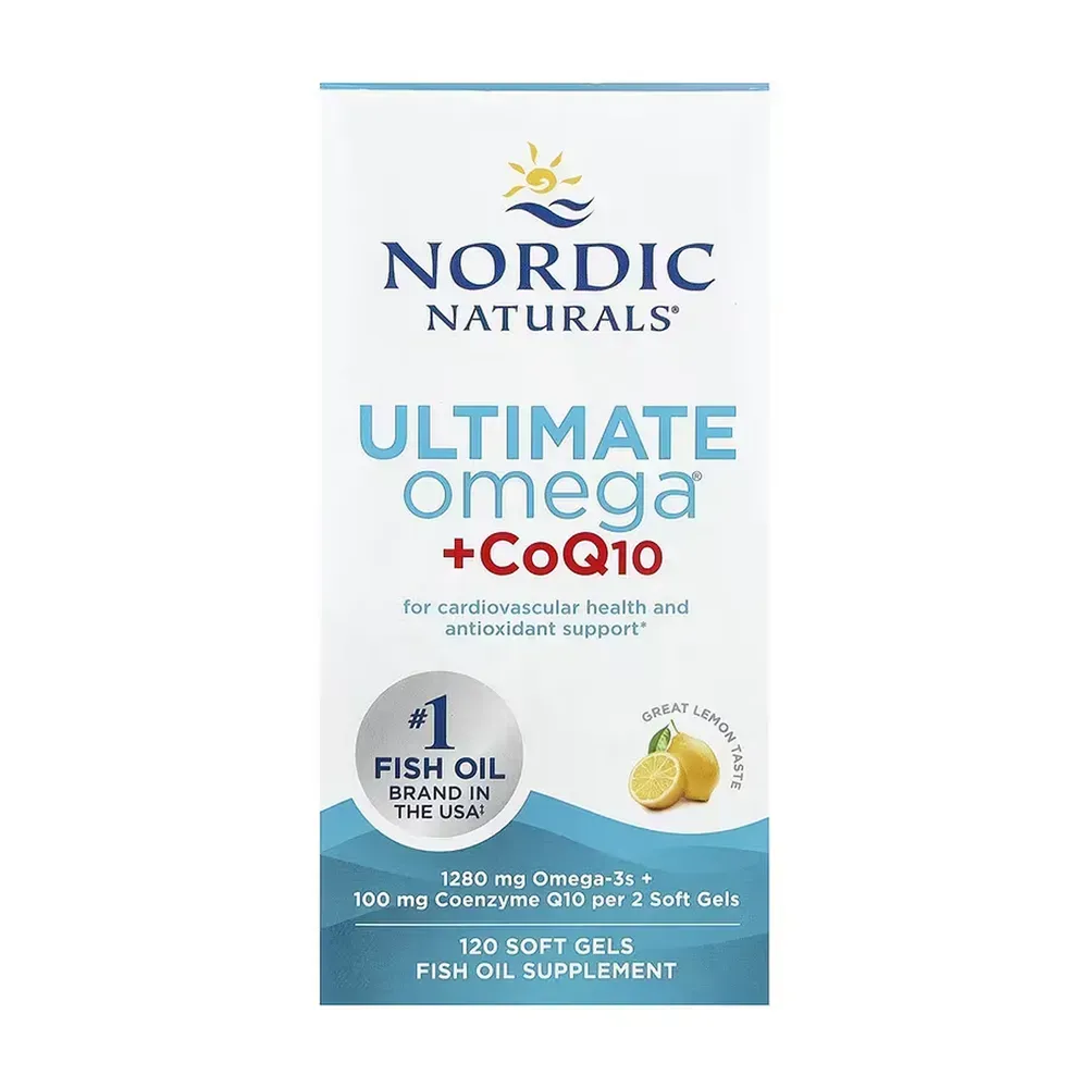 Nordic Naturals Ultimate Omega + CoQ10 — 120 капсул, лимон — упаковка